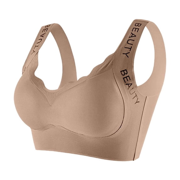 FAHXNVB Women's Letter Strap Sports Bra with Support Breathable Wireless Push Up Bralettes Yoga Gym Everyday Bras