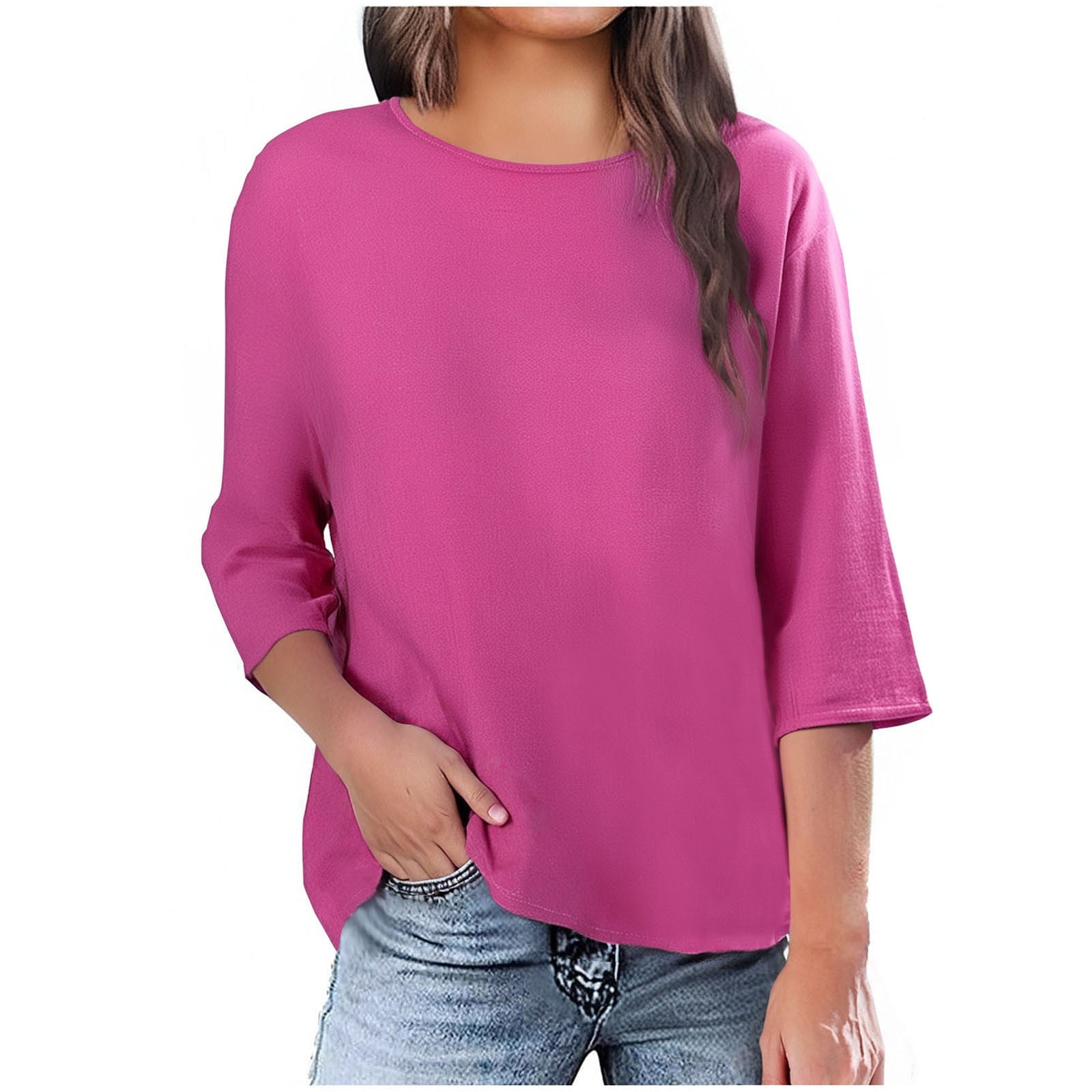 Orchidays Women's 3/4 Sleeve Crew Neck T-Shirt - Loose Fit Basic Tunic Top In Solid Colors
