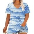thumbnail image 1 of FAHXNVB Women's Loose Fit Cotton T-Shirts V-Neck Short Sleeve Plus Size Retro Style Graphic Print Breathable Tees Tops Fashion Casual Comfy Shirts,XXL,Blue, 1 of 4