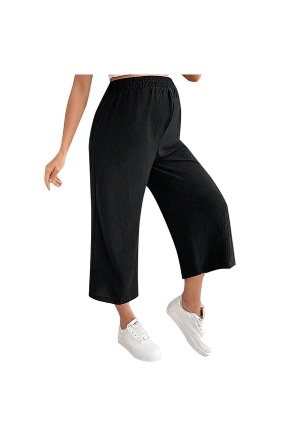 Women's Maternity Capri Over Belly Stretchy Pregnancy Cropped Pants Casual Wide Leg Yoga Pants,M