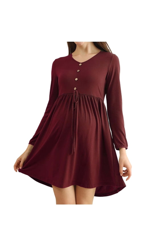 Women's Maternity Dress Summer Long Sleeve Casual Loose Knee Length Pregnancy Dresses,XL