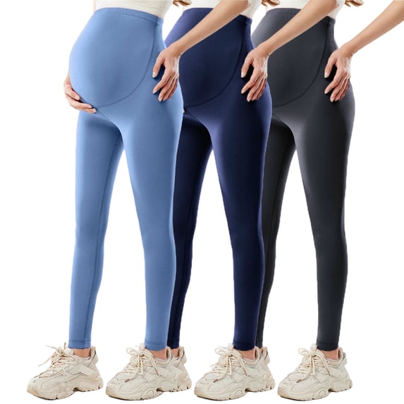 FAHXNVB Women's Maternity Workout Leggings Over The Belly Pregnancy Yoga Pants Soft Activewear Work Pants 3 Pack,M