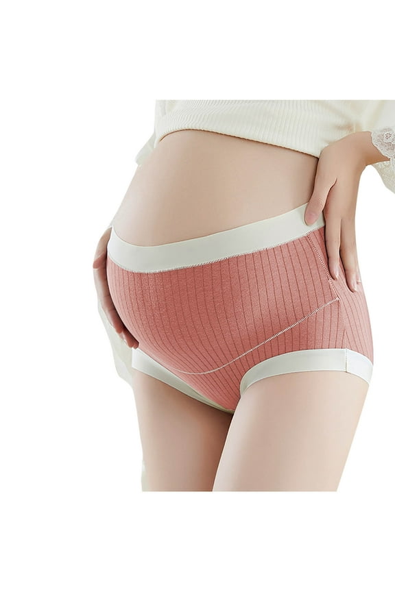 Women's Over The Bump Maternity Panties Soft Cotton Ribbed Color Block Breathable Pregnancy Underwear Casual Cozy Underwear