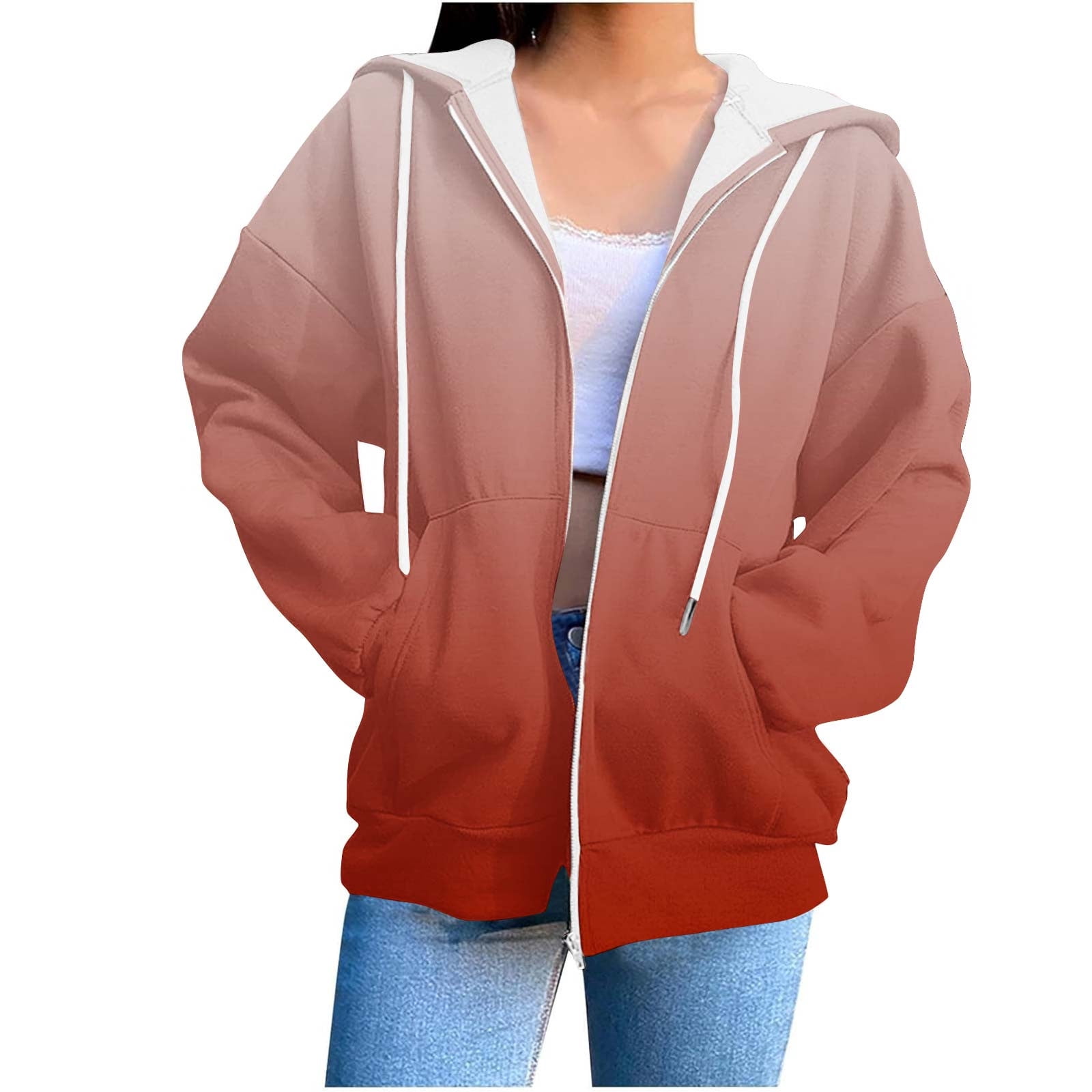 Oversized Zip Up Hoodie For Women - Long Sleeve Loose Fit Casual Sweatshirt, Comfy Jacket For Fall - View #5