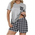 thumbnail image 1 of FAHXNVB Women's Pajama Set 2 Piece V Neck Short Sleeve Shirt with Plaid Boxer Shorts 2025 Summer Comfy Loose Pjs Lounge Sets, 1 of 5