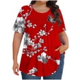 thumbnail image 1 of FAHXNVB Women's Plus Size Crewneck T-Shirts Short Sleeve Soft Cotton Floral Print Pleated Tees Tops Spring Summer Fashion Comfortable Loose Shirts,XXXL,Red, 1 of 4