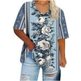 thumbnail image 1 of FAHXNVB Women's Plus Size V-Neck T-Shirts Floral Print Short Sleeve Breathable Tees Tops Fashion Casual Comfy Loose Shirts,XXXXXL,Blue 1, 1 of 3