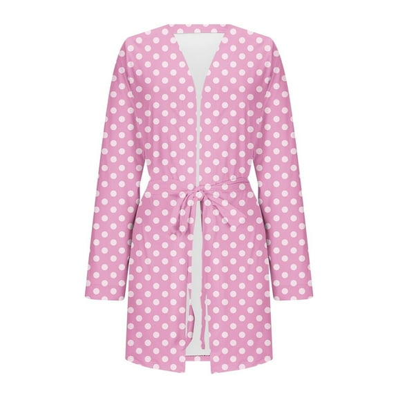 FAHXNVB Women's Robe Plus Size Lightweight Long Sleeve Knit Bathrobe Trendy Polka Dot Print Soft Short Sleepwear Robes S-5XL
