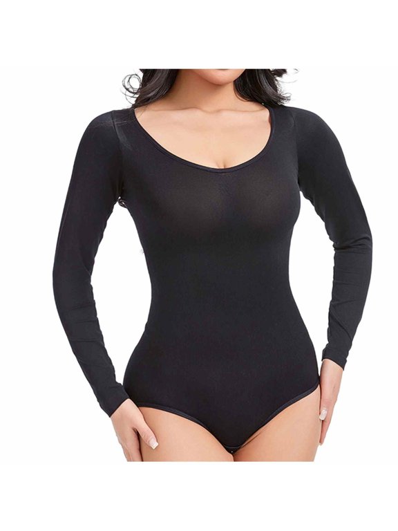Women's Shapewear Bodysuit Body Shaper Seamless Crewneck Long Sleeve Compression Slimming Bodysuit