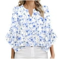 thumbnail image 1 of FAHXNVB Women's Summer 3/4 Sleeve Tops Boho Floral Prinetd Blouses Dressy Casual Tunic Ruffle Sleeve V Neck Loose Fit T Shirts, 1 of 5