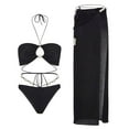 thumbnail image 1 of FAHXNVB Women's Three Piece Swimsuit Pearl Halter Triangle Bikini Top and Bottoms with Long Sheer Cover Up Skirt Set Fashion Casual Bathing Suit, 1 of 2