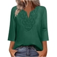 thumbnail image 1 of FAHXNVB Women's V Neck Lace Trim Blouse 3/4 Sleeve Boho Casual Loose Fit Tees Tops Lightweight Breathable Spring Summer Shirts, 1 of 8