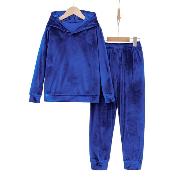 FAHXNVB Women's Velet Lounge Set Long Sleeve Hooded Pullover Tops and Long Pants 2 Piece Winter Warm Sleepwear Loungewear Pjs Set