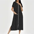 thumbnail image 1 of FAHXNVB Women's Zip Up Housecoat Soft Bathrobe Short Sleeve Sleepwear Full Length Polka Dot Print Loungewear with 2 Pockets, 1 of 6