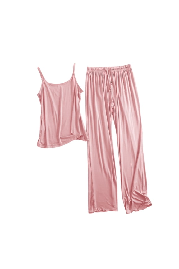 Womens Cami Pajama Sets 2 Piece Sleeveless Tank Tops and Elastic Waist Long Pants Set Solid Color Summer Lougewear Sets,M,Pink