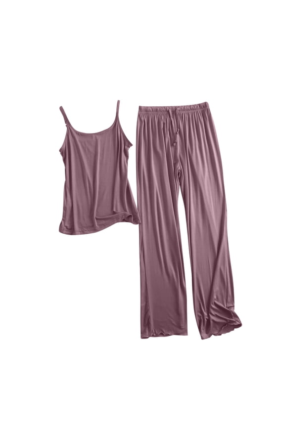 Womens Cami Pajama Sets 2 Piece Sleeveless Tank Tops and Elastic Waist Long Pants Set Solid Color Summer Lougewear Sets,M,Purple