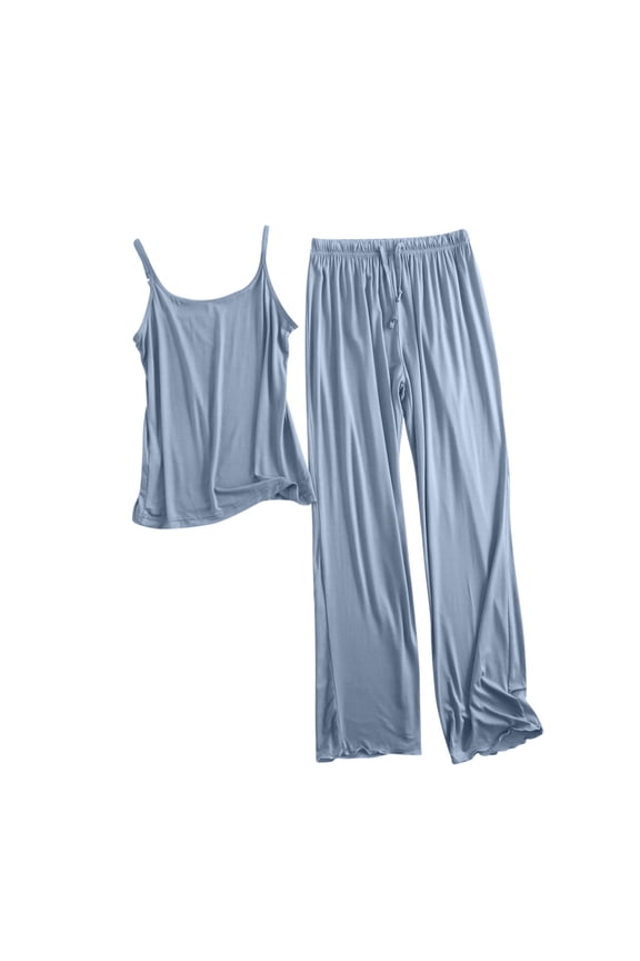 Womens Cami Pajama Sets 2 Piece Sleeveless Tank Tops and Elastic Waist Long Pants Set Solid Color Summer Lougewear Sets,XL,Light Blue