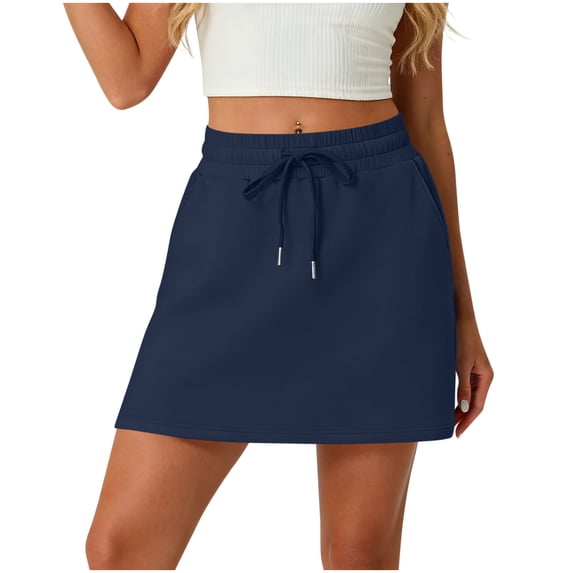 FAHXNVB Womens Drawstring Skirts Casual Active Skirts Tennis Summer Skirts with Pockets Solid Color Activewear Shorts
