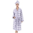 thumbnail image 1 of FAHXNVB Womens Fleece Plaid Winter Robe Soft Plush Hooded Bathrobe with Hair Towel Wrap and Belt Warm Fuzzy Spa Long Robes with Pockets, 1 of 3