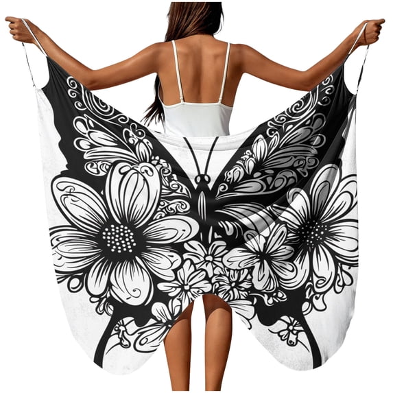 FAHXNVB Womens Graphic Print Beach Cover Ups Adjustable Straps Wrap Swimsuit Coverup Lightweight Casual Pool Vacation Bikini Cover Up Dress