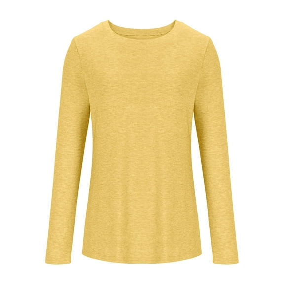 FAHXNVB Womens Long Sleeve Shirts Spring Fall Trendy Long Sleeve Crewneck Basic Tee Tops Casual Solid Color Business Workout Pullover