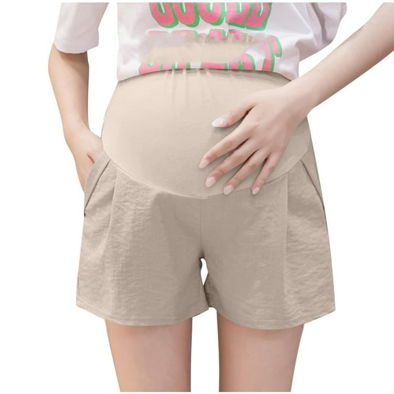 FAHXNVB Womens Maternity Oversized Athletic Shorts with Pockets Soft Cotton Wide Leg Over The Belly Workout Shorts Solid Color Casual Fashion Cozy Pregnancy Shorts