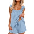 thumbnail image 1 of FAHXNVB Womens Pajamas Set 2 Piece Ruffle Pj Set Soft Sleeveless Tank Top and Shorts Set Bridal Pajama Sleepwear for Women, 1 of 6
