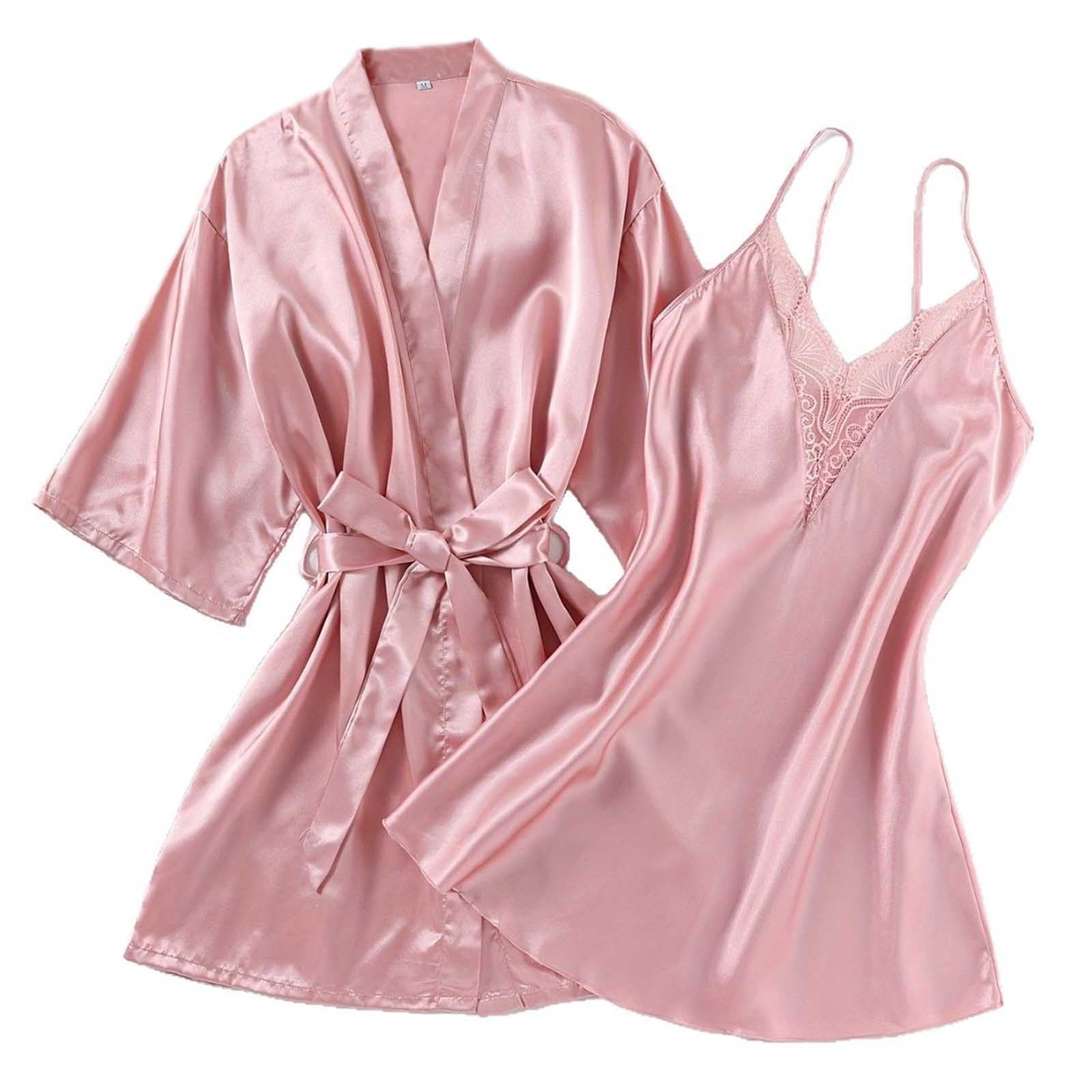 FAHXNVB Womens Satin Nightgown and Silk Robe Set 2 Piece Lace Spaghetti ...