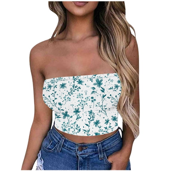 FAHXNVB Womens Summer Tube Tops Fashion Y2K Going Out Basic Backless Strapless Bandeau Crop Top Lightweight Casual Tunics Tank Tops
