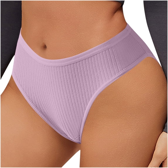 FAHXNVB Womens Underwear Ribbed Knit Low Rise No Show Briefs Solid Color Breathable Soft Stretch Breathable Ladies Panties