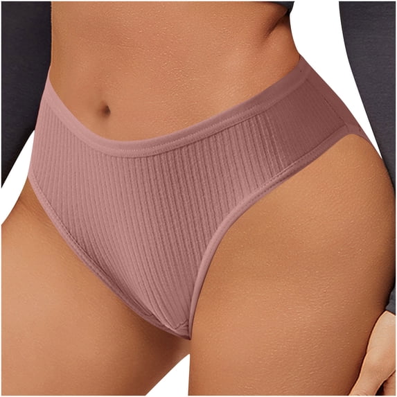 FAHXNVB Womens Underwear Ribbed Knit Low Rise No Show Briefs Solid Color Breathable Soft Stretch Breathable Ladies Panties