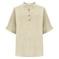 thumbnail image 1 of FAHXNVB Womens V Neck Cotton Linen Blouses Solid Color Half Sleeve Button Tops Summer Tees Blouses Shirts, 1 of 6