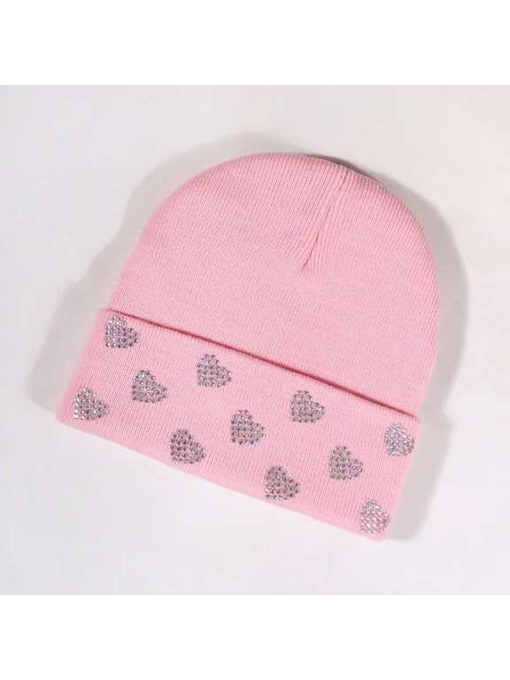 Womens Winter Spakle Rhinestone Beanie Hat Soft Warm Knitted Bling Crystal Beanie Cap Winter Comfy Skull Ski Cap
