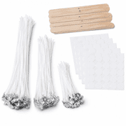 FAHZON Candle Wicks for Candle Making, 300 Pcs 9cm/15cm/20cm Tightly Braided Cotton Wicks with 2 Wood Holders and 5 Stickers, DIY Candle Making Supplies for Soy Wax and Beeswax