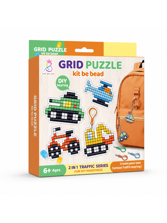 Fuse Beads Kit for Kids, 2-in-1 DIY Fruit Keychain Making Craft Toy, Grid Puzzle Art Set for Girls and BoysOrange