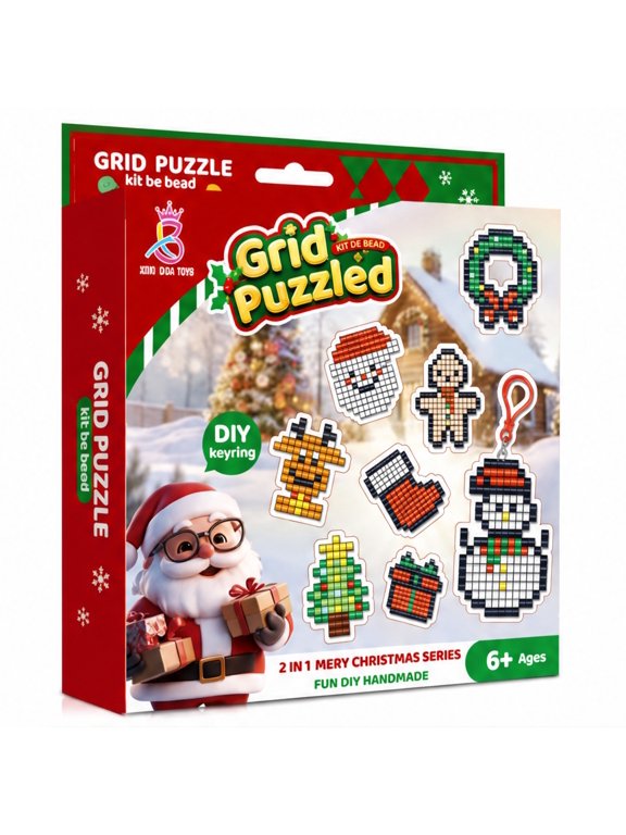 Fuse Beads Kit for Kids, 2-in-1 DIY Fruit Keychain Making Craft Toy, Grid Puzzle Art Set for Girls and BoysRed