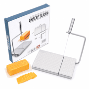 FAHZON Wire Cheese Slicer with Measurement Board, Stainless Steel Cheese Cutter with Replacement Wire, Heavy Duty Kitchen Tool for Block Cheese, Butter, and Ham, Adjustable Cutting Thickness