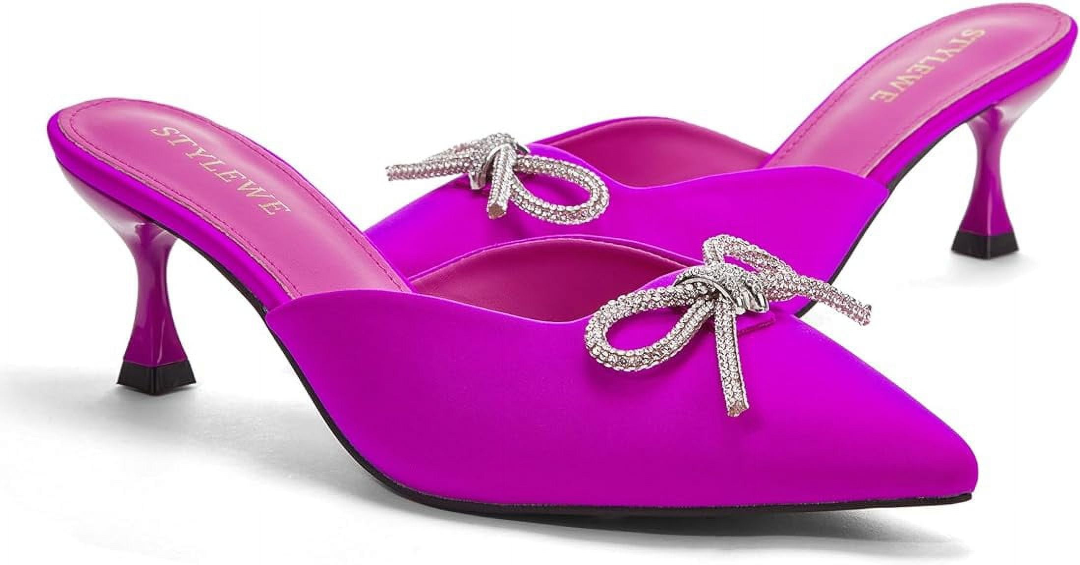 Sparkly Rhinestone Bow Heels For Women - 3.5" Kitten Heels, Slingback Wedding & Party Pumps - View #4