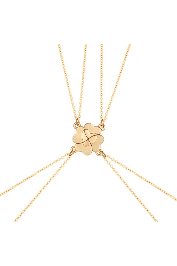 4 Piece Four Leaf Clover Stitching Necklace Magnet Stone BFF Friendship Heart Pendant Chain Choker Necklace Jewelry