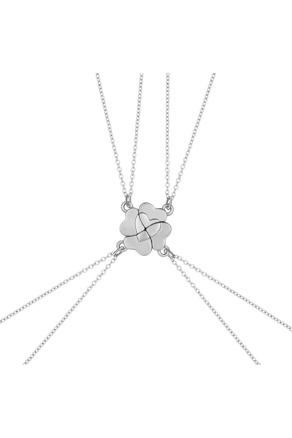 4 Piece Four Leaf Clover Stitching Necklace Magnet Stone BFF Friendship Heart Pendant Chain Choker Necklace Jewelry
