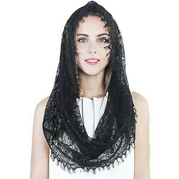 FAIOIN Lace Mantilla Veil Soft and Comfortable 2 Colors Black and White Spanish Style Rose Lace Veil for Head Covering Scarf