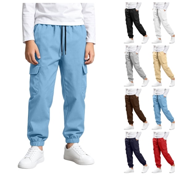 FAIOROI Boys Cargo Jogger Pants with Elastic Drawstring Waist and Flap Pockets Lightweight Casual Athletic Pants for Kids Sky Blue 5-6T
