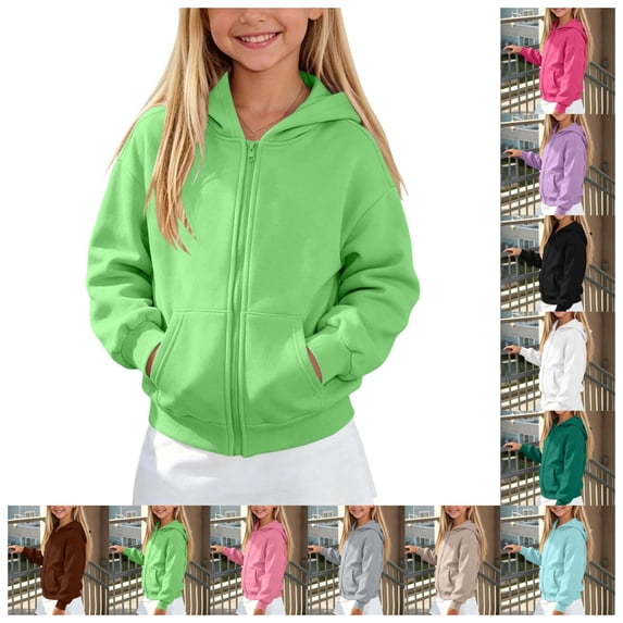 FAIOROI Zip Up Hoodies for Teen Girls Boys 5-14 Years Fleece Lined Hooded Sweatshirt Jacket with Kangaroo Pocket Mint Green