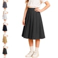 thumbnail image 1 of FAIOROI Girls Cotton Pleated A-Line Midi Skirt High Waist School Uniform Skirts for Kids and Teens Ages 3-24 with Lining Back to School OutfitBlack 16-17T, 1 of 7