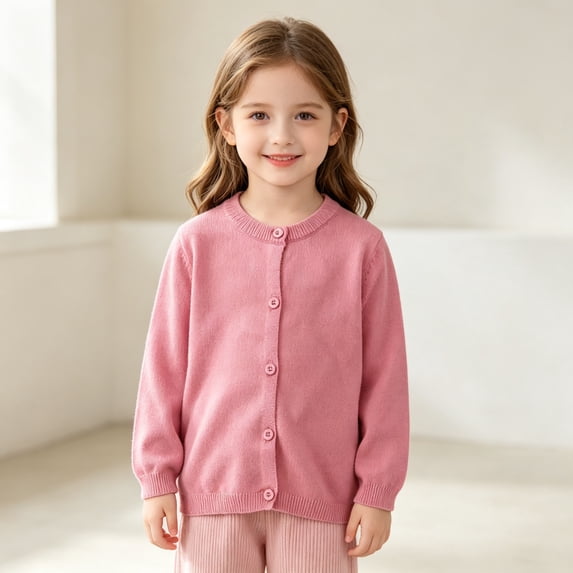 FAIOROI Girls Knit Button‑Up Cardigan Long Sleeve Round Neck Casual Knit Tops Toddler Kids Sweater