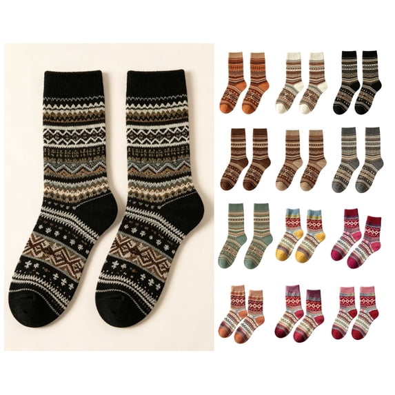 FAIOROI Socks for Women Vintage Fair Isle Crew Sock Warm Thick Winter Soft Cozy Printed