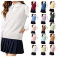 thumbnail image 1 of FAIOROI Unisex Kids School Uniform Sweater Vest V Neck Cotton Knit Sleeveless Top White 9-10T, 1 of 7