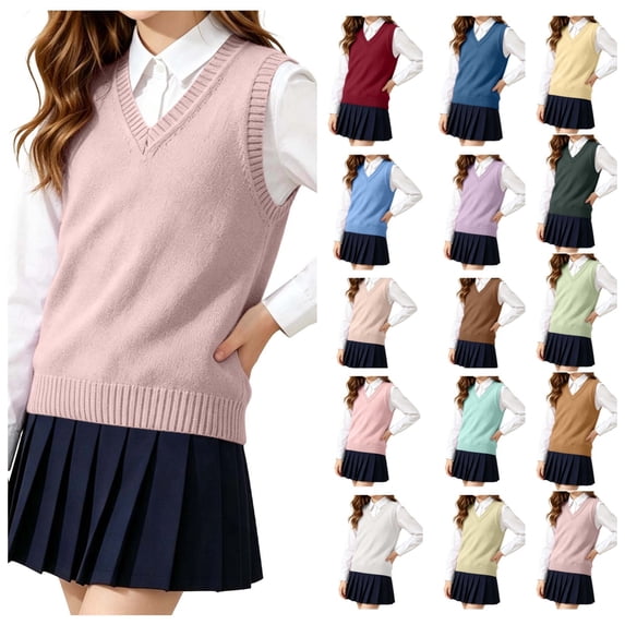 FAIOROI Unisex Kids Sleeveless Sweater Vest V Neck Cotton Knit for School and Daily Hot Pink 5-6T