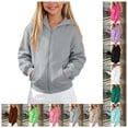 thumbnail image 1 of FAIOROI Zip Up Hoodies for Teen Girls Boys 5-14 Years Fleece Lined Hooded Sweatshirt Jacket with Kangaroo Pocket Gray, 1 of 6