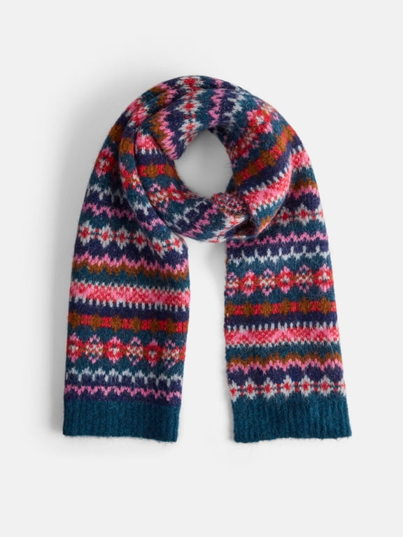 Women’s Fair Isle Wool Blend Scarf, Dark Blue